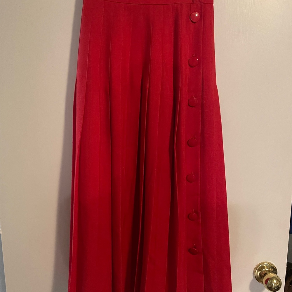Vintage 80s Red Linen Button-Down Skirt